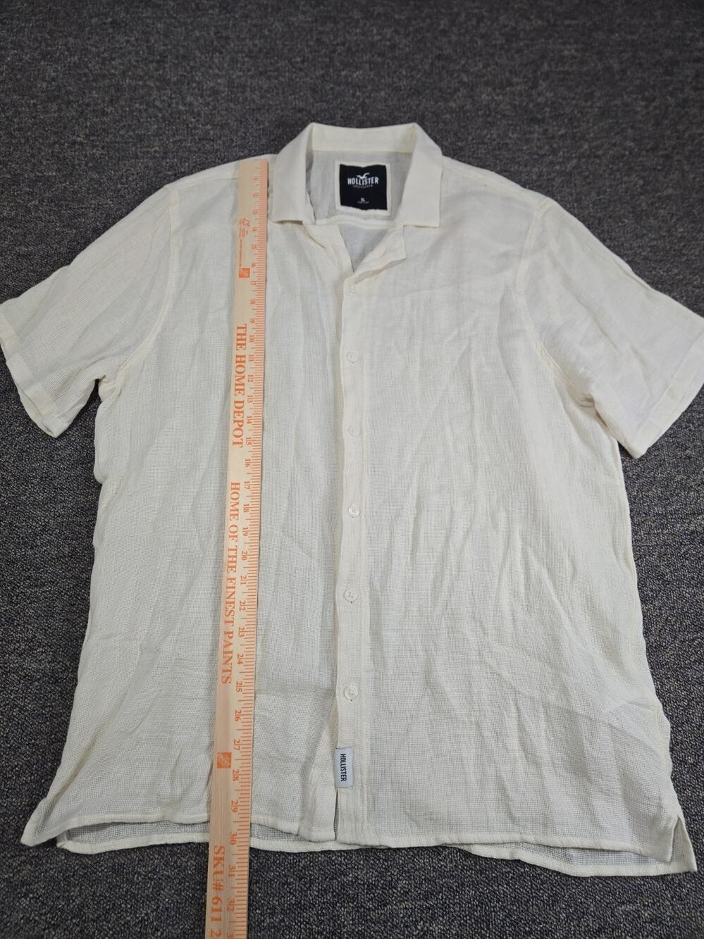 Hollister Mens Linen Blend Short Sleeve Button Up Shirt Cream XL Resort Vacation